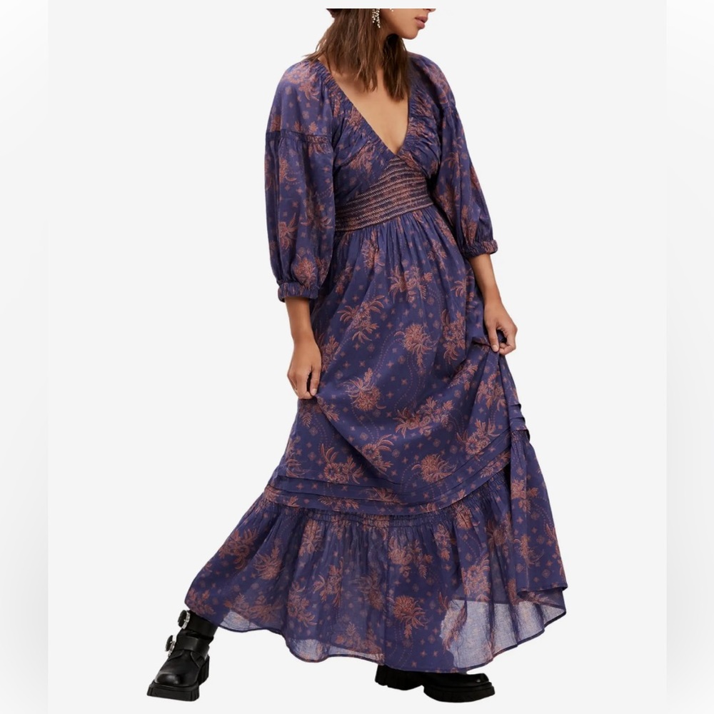 Free People Golden Hour Maxi Dress Navy Combo size Small